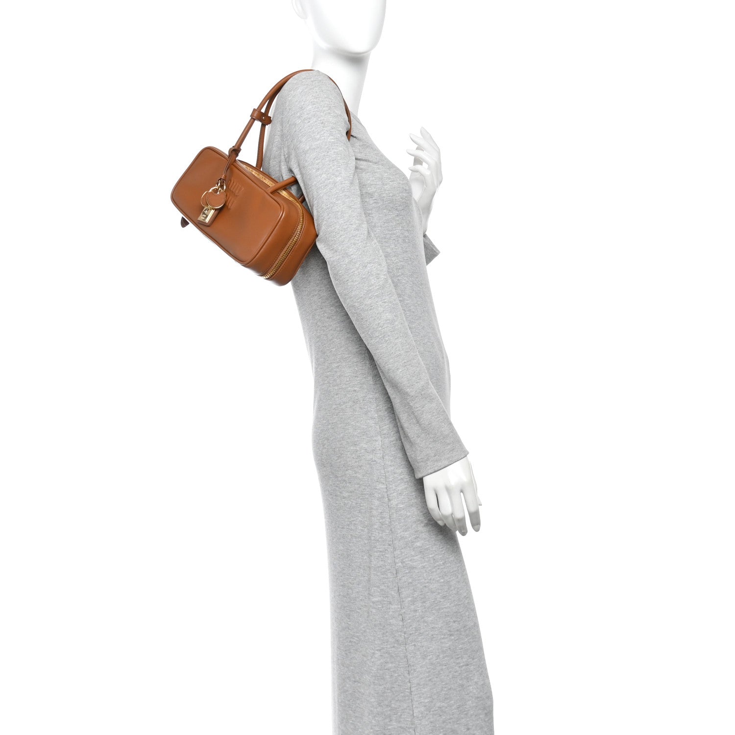 Calfskin Softy Small Beau Contrast Top Handle Bag Cognac