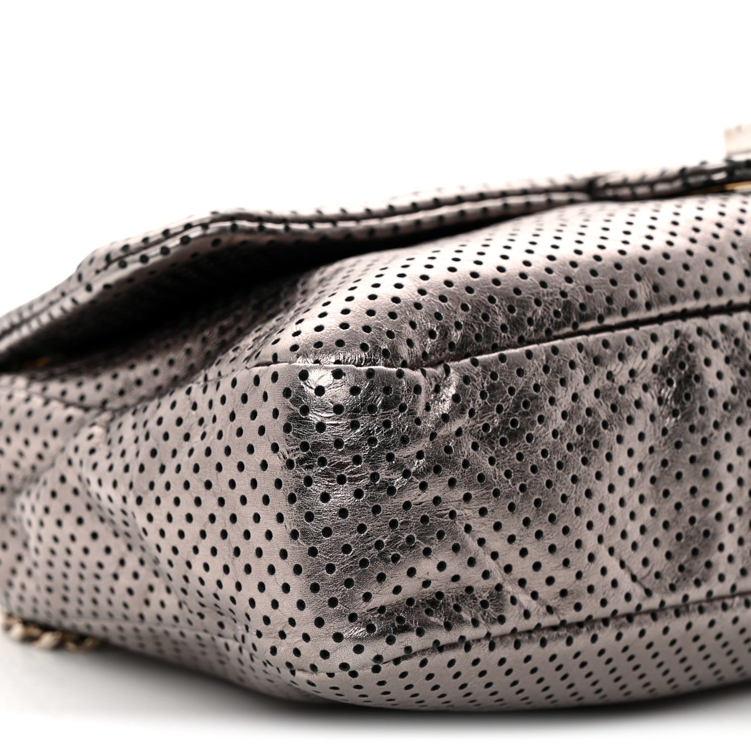 Metallic Crackled Calfskin Perforated Drill Flap Bronze