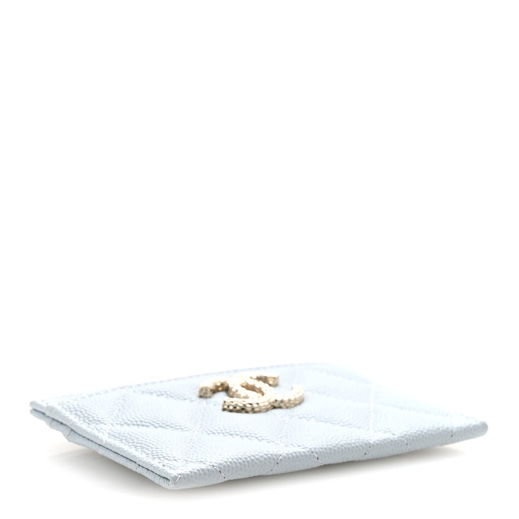 Caviar Quilted CC Logo Card Holder Light Blue