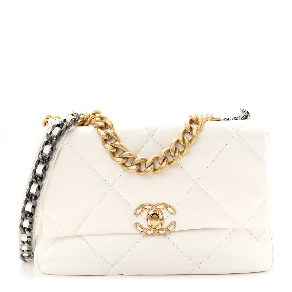 Lambskin Quilted Large Chanel 19 Flap White