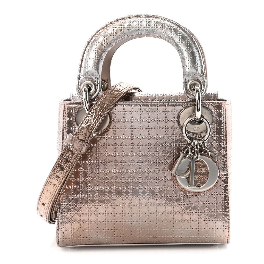 Metallic Patent Micro-Cannage Mini Lady Dior  Hyper Pink