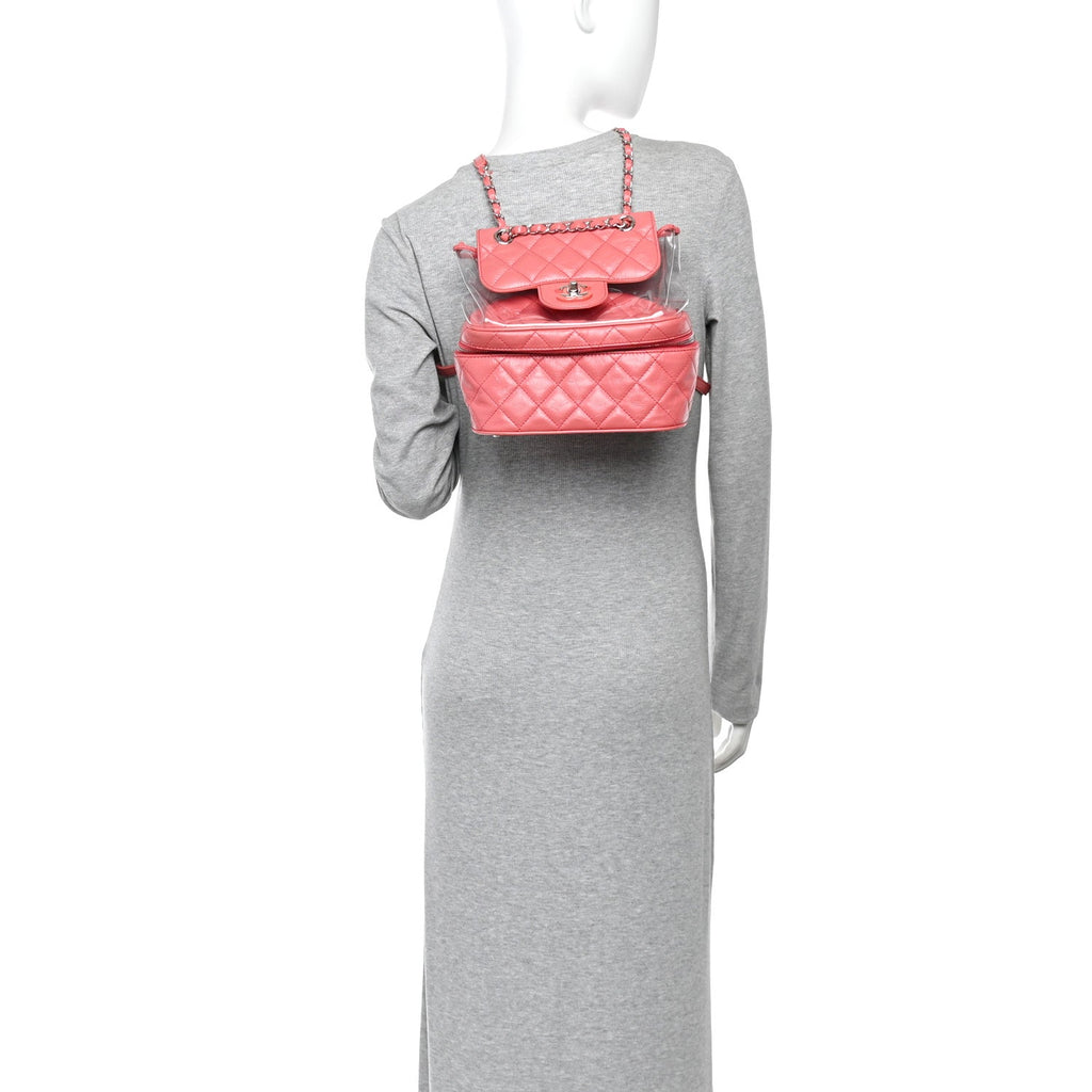 Crumpled Calfskin PVC Quilted Backpack Pink