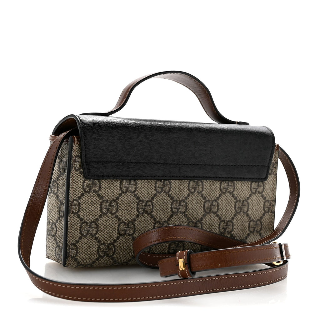 GG Supreme Monogram Calfskin Mini Padlock Top Handle Shoulder Bag Beige Black Cuir