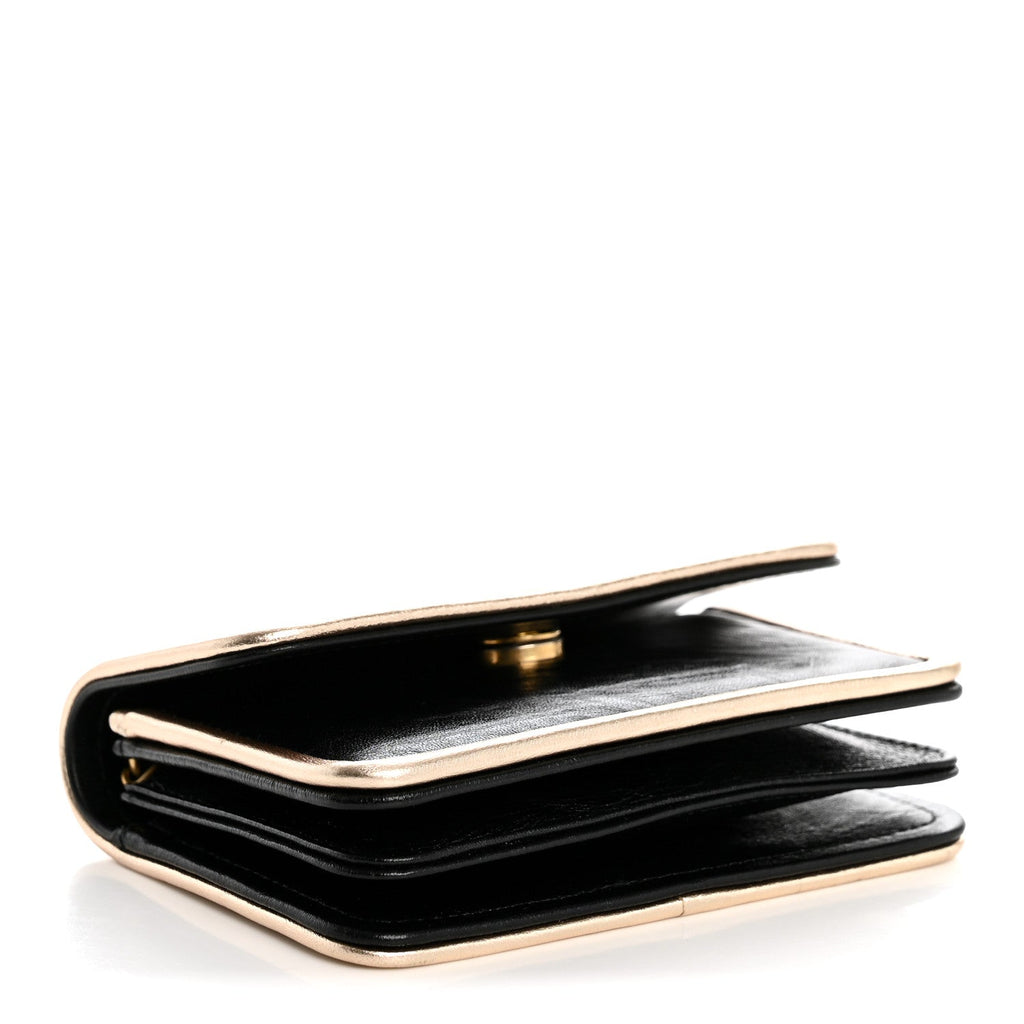 Metallic Calfskin Clutch With Chain Black Gold