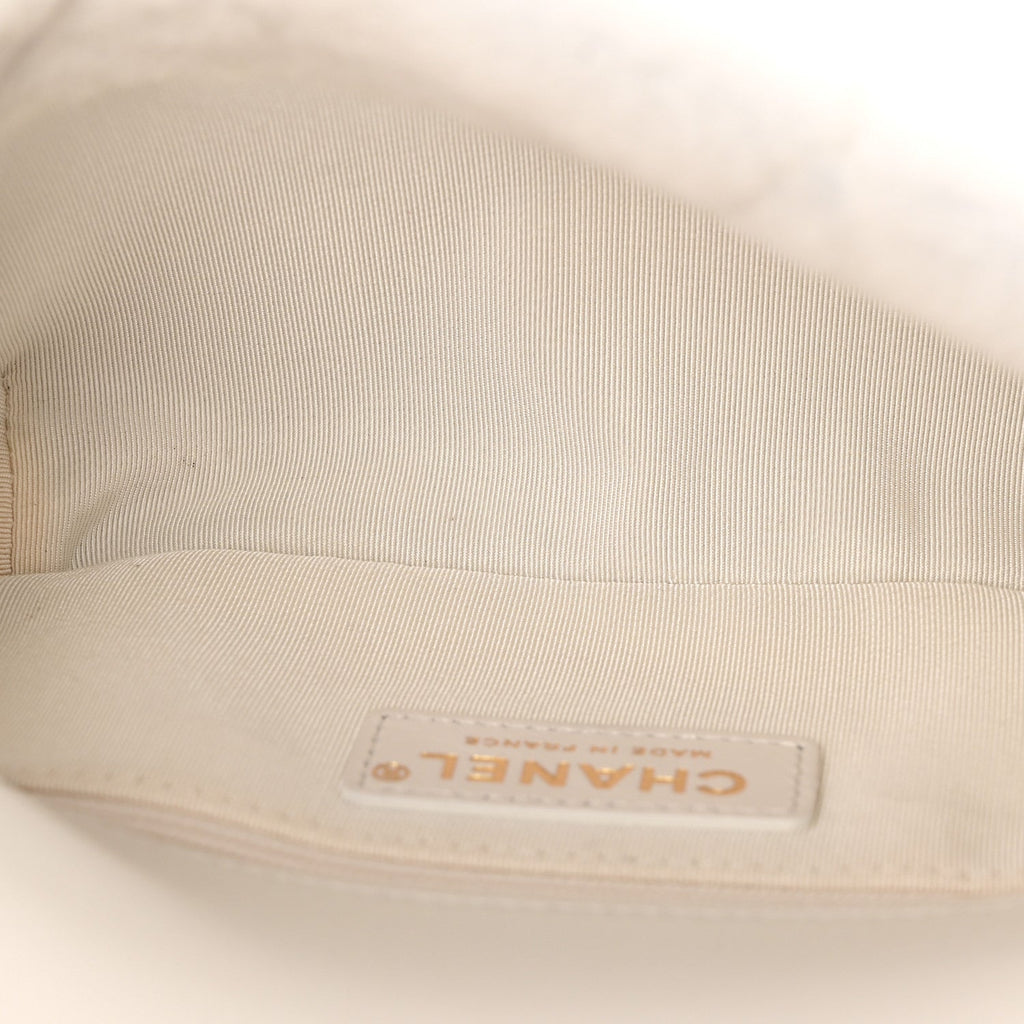 Shearling Lambskin Quilted CC Chain Flap White