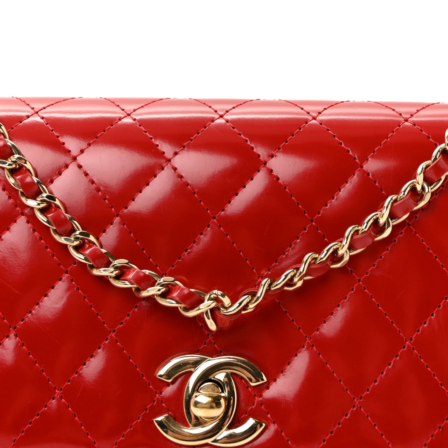 Glazed Calfskin Quilted East West Flap Red