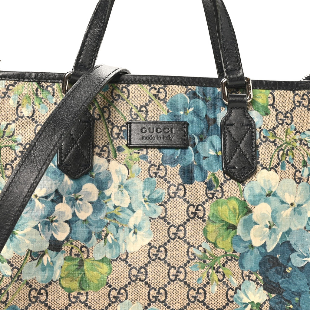 GG Supreme Monogram Blooms Small Zippered Tote Blue