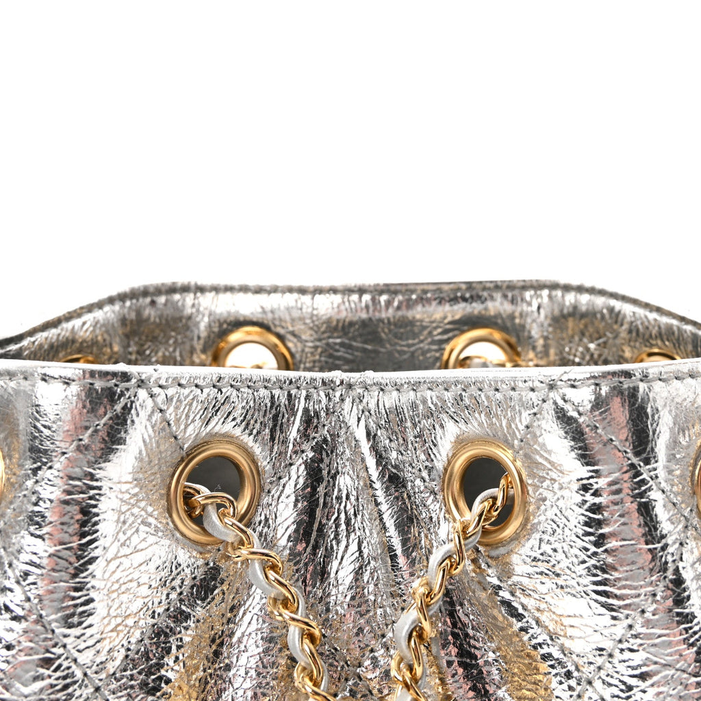 Metallic Aged Calfskin Quilted Mini Chanel 25 Handbag Silver