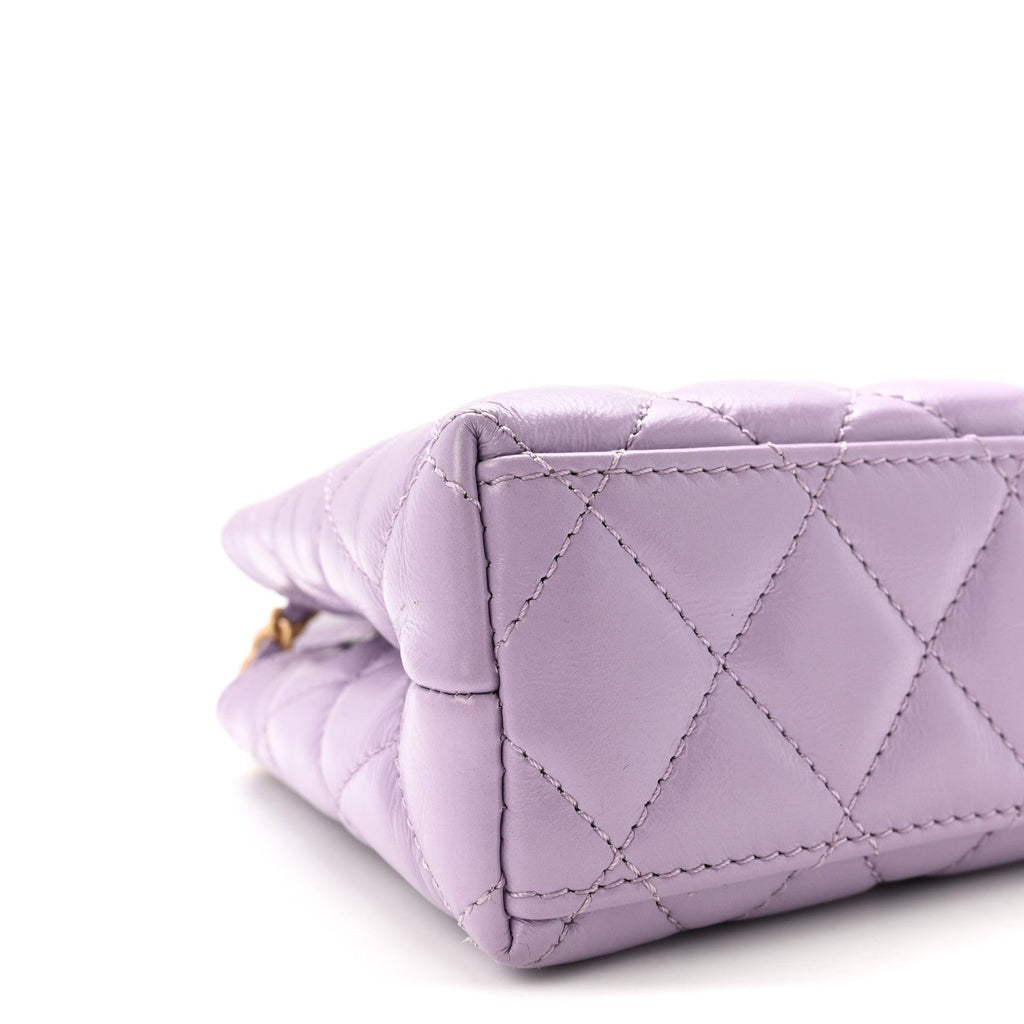 Shiny Aged Calfskin Quilted Nano Kelly Shopper Lilac