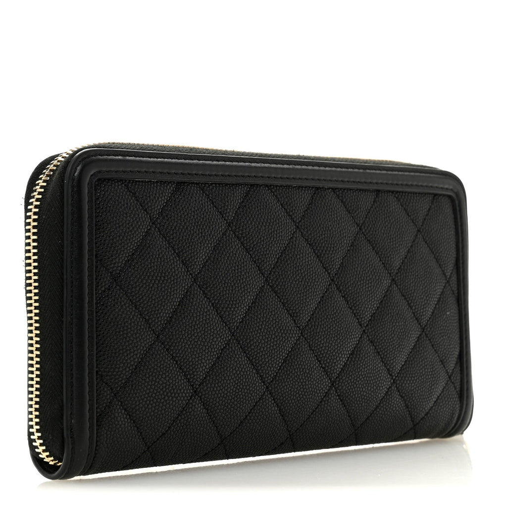 Caviar Quilted Filigree Zip Around Wallet Black
