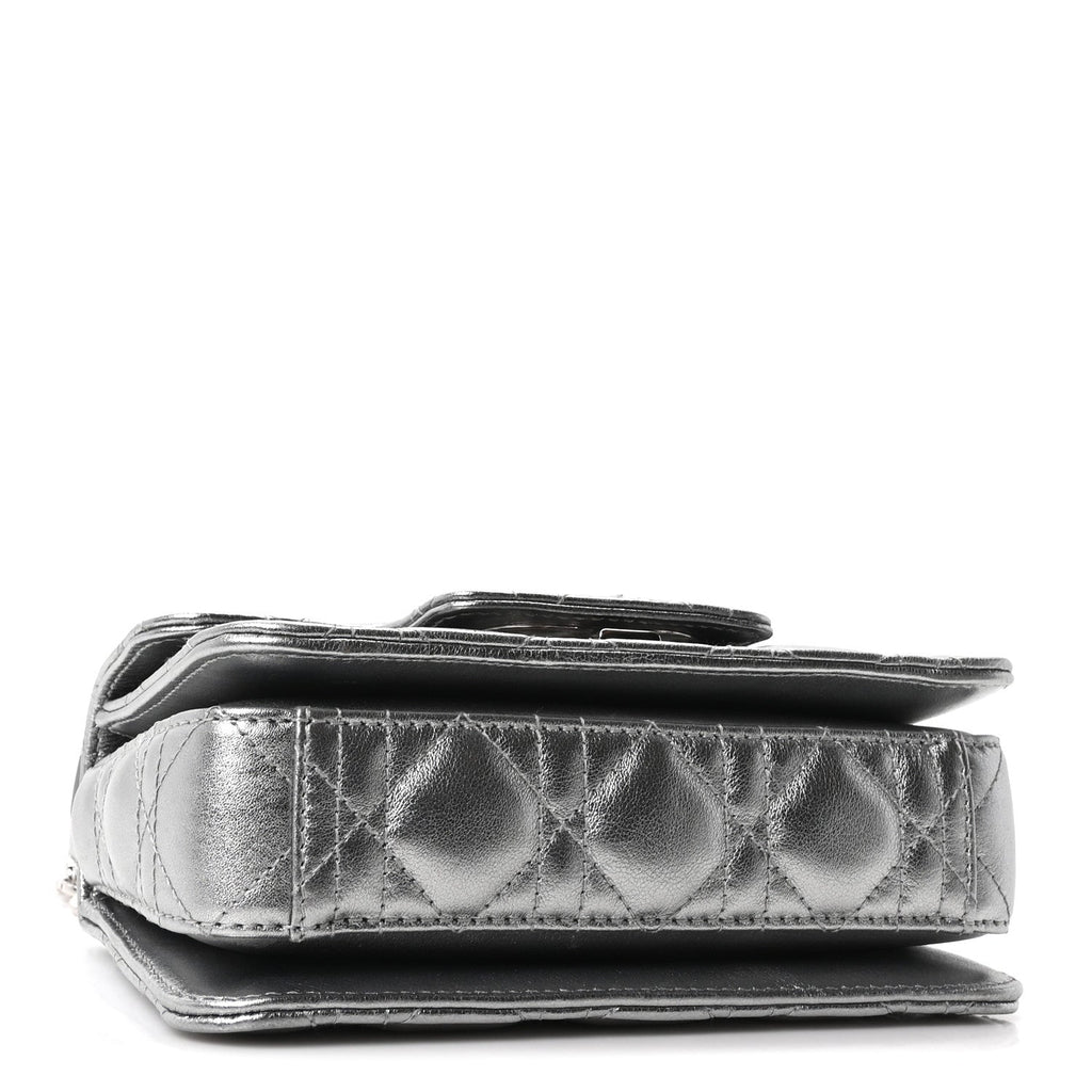 Metallic Lambskin Cannage Mini Jolie Top Handle Bag Silver