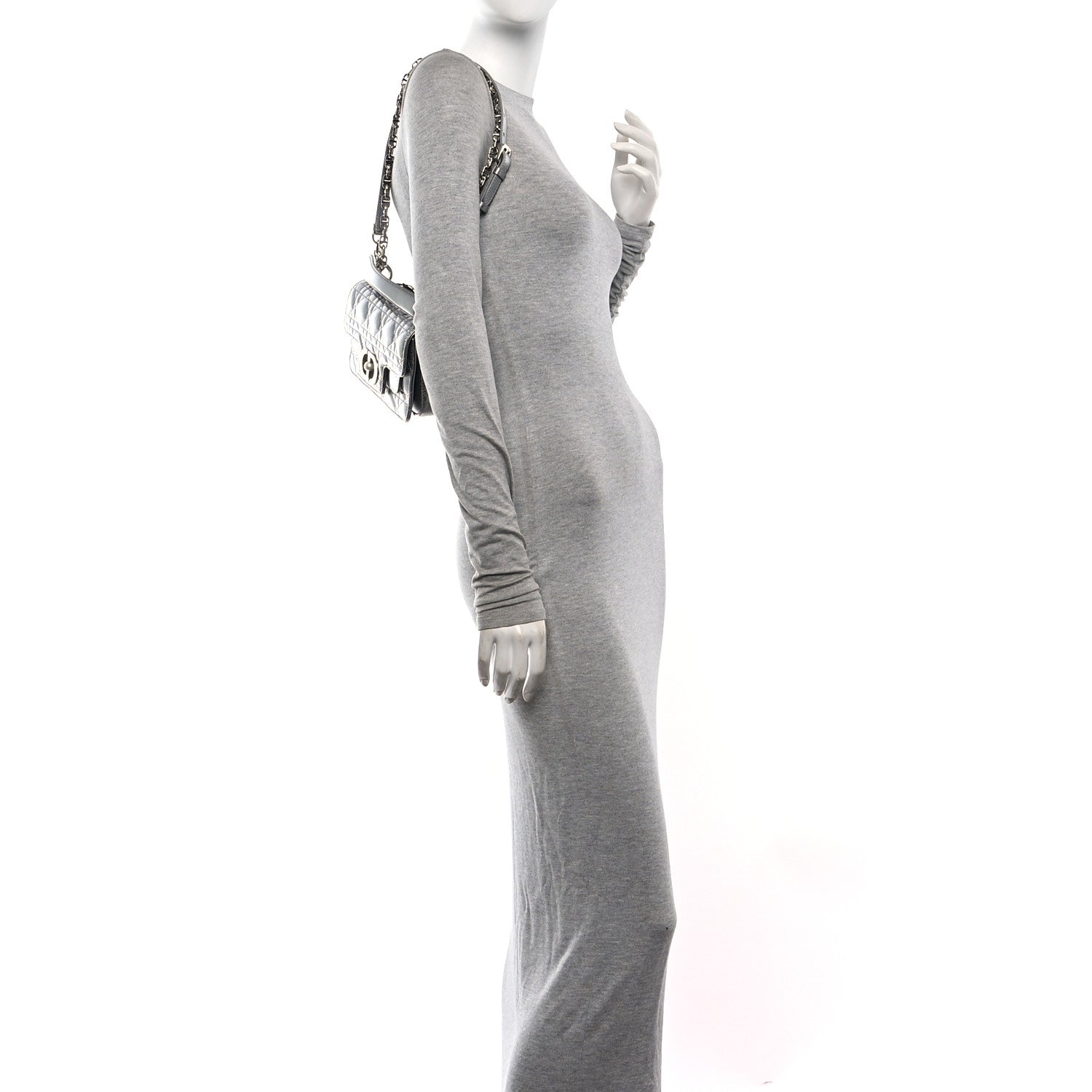 Metallic Lambskin Cannage Mini Jolie Top Handle Bag Silver