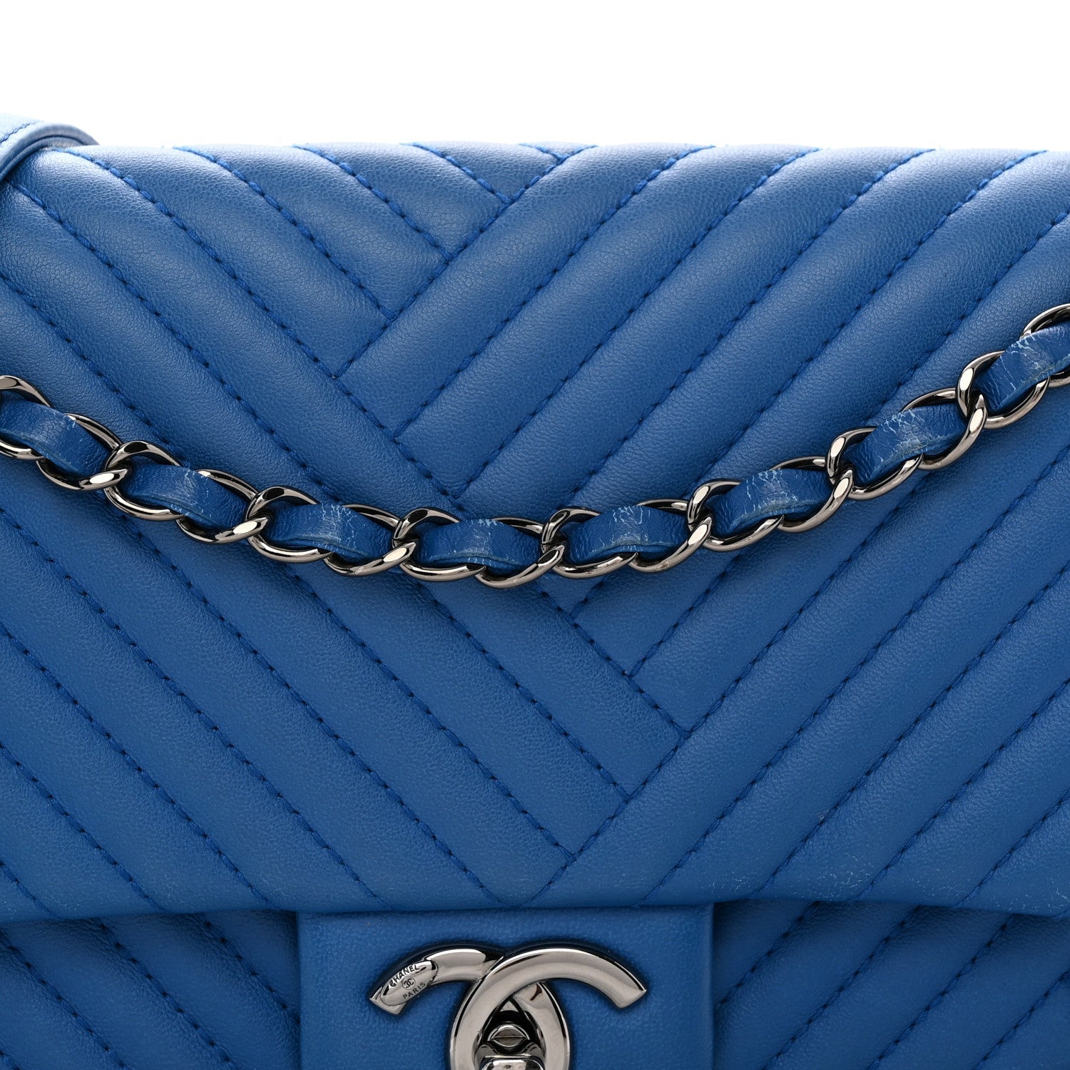 Lambskin Quilted Medium CC Crossing Flap Blue