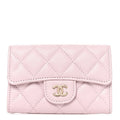 Caviar Quilted Flap Card Holder Wallet Light Pink