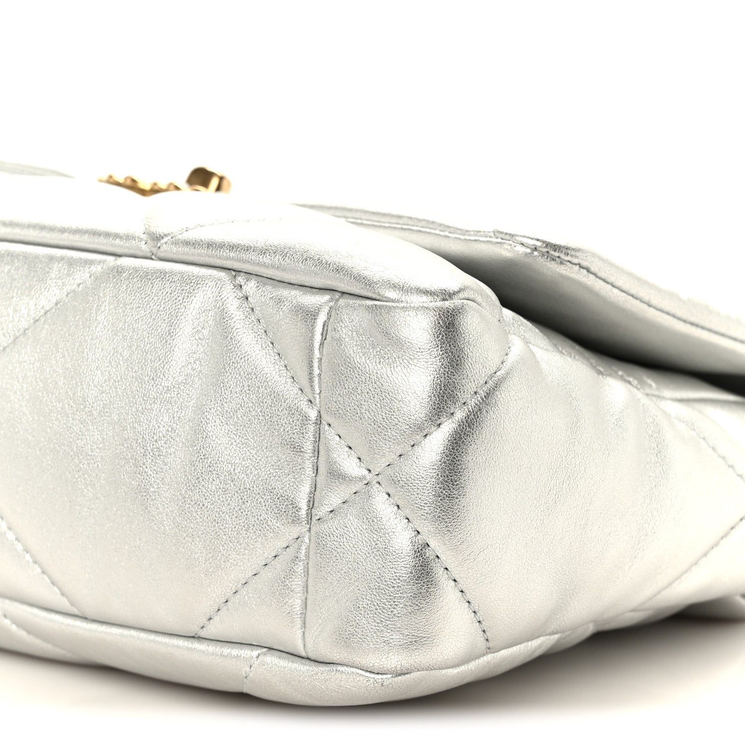 Metallic Lambskin Quilted Medium Chanel 19 Flap Silver