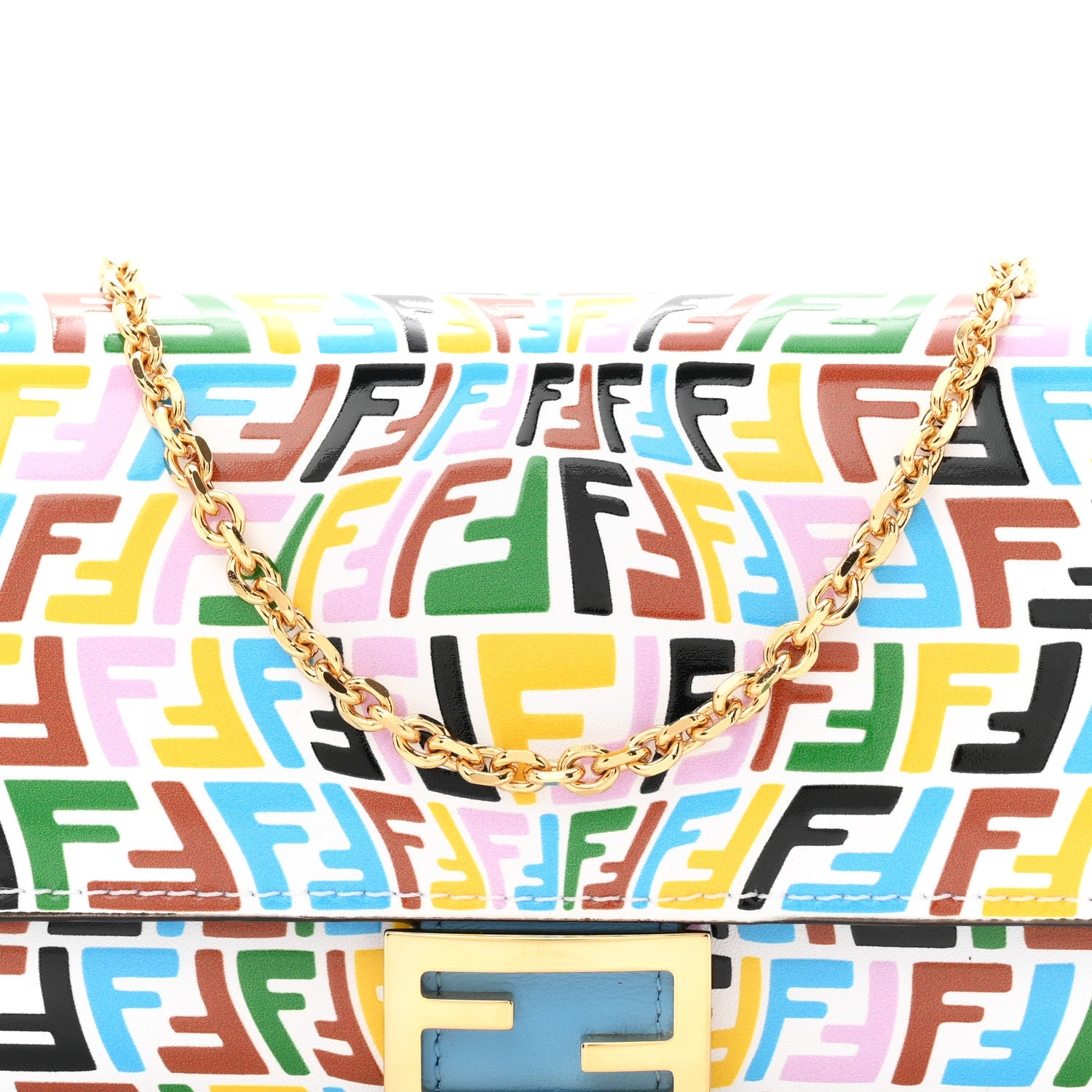 X SARAH COLEMAN Vitello Liberty Ceylon Micro FF Fish Eye Embossed Continental Envelope Wallet On Chain Multicolor Cyber Blue