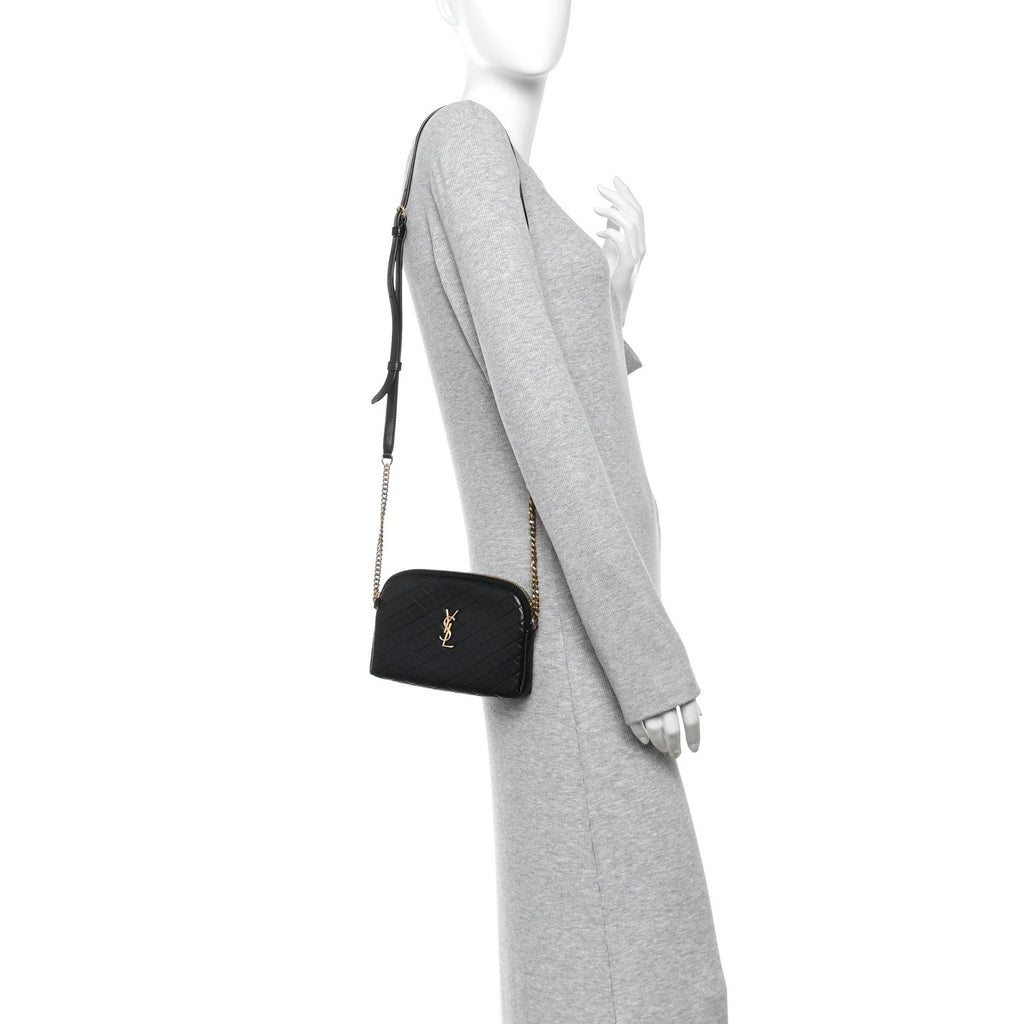 Lambskin Quilted Gaby Zipped Pouch Black