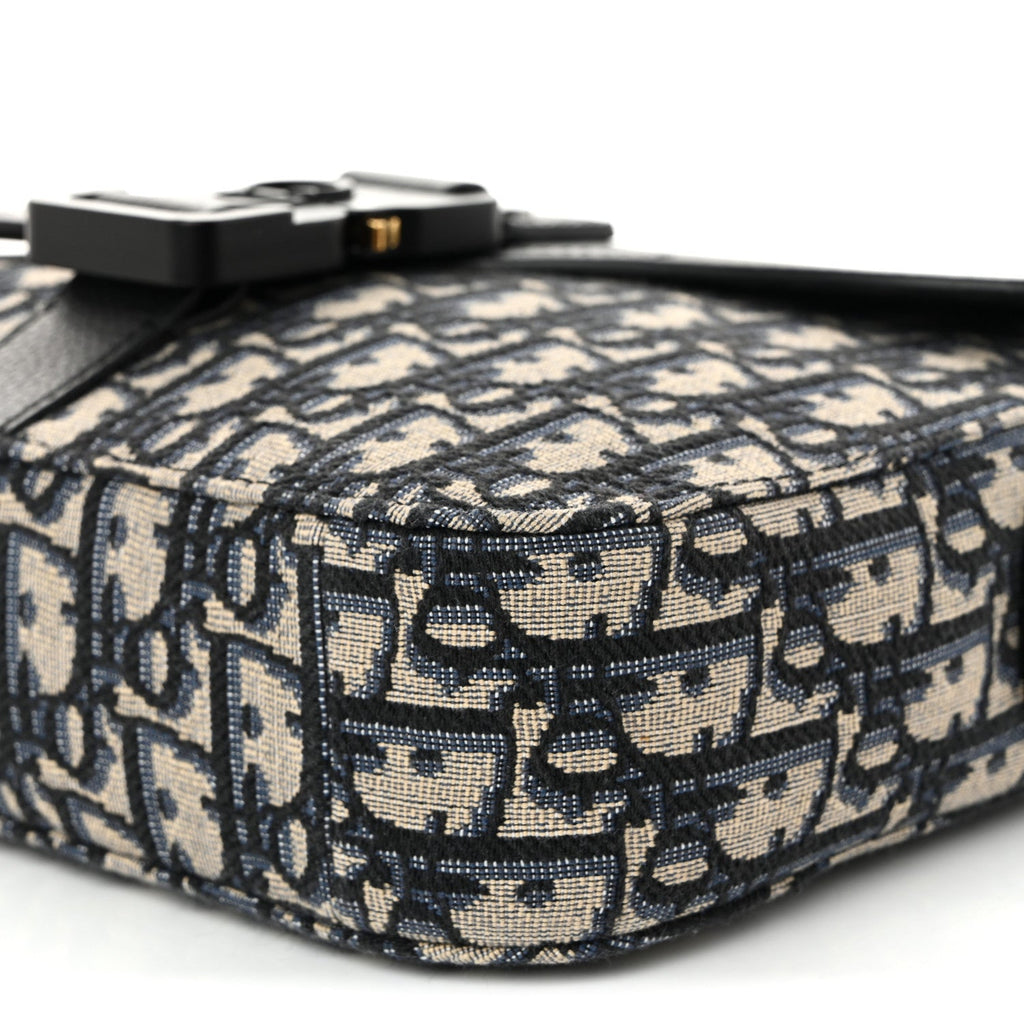 Oblique Jacquard Grained Calfskin Small Saddle Messenger Bag Beige Black