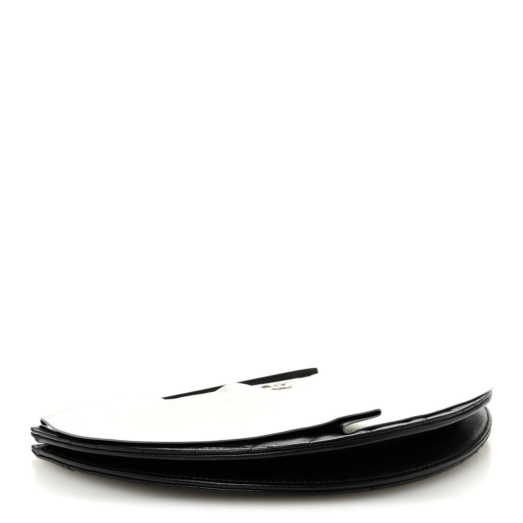 Metallic Lambskin Wave Clutch Black Silver