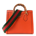 Textured Dollar Calfskin Web Small Diana Tote Bag Deep Orange