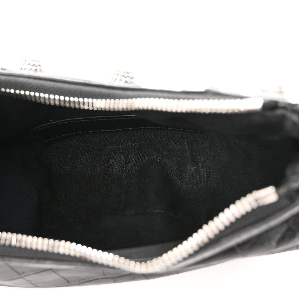 Extra Supple Calfskin Crystal Crocodile Embossed Le Cagole Shoulder Bag XS Black