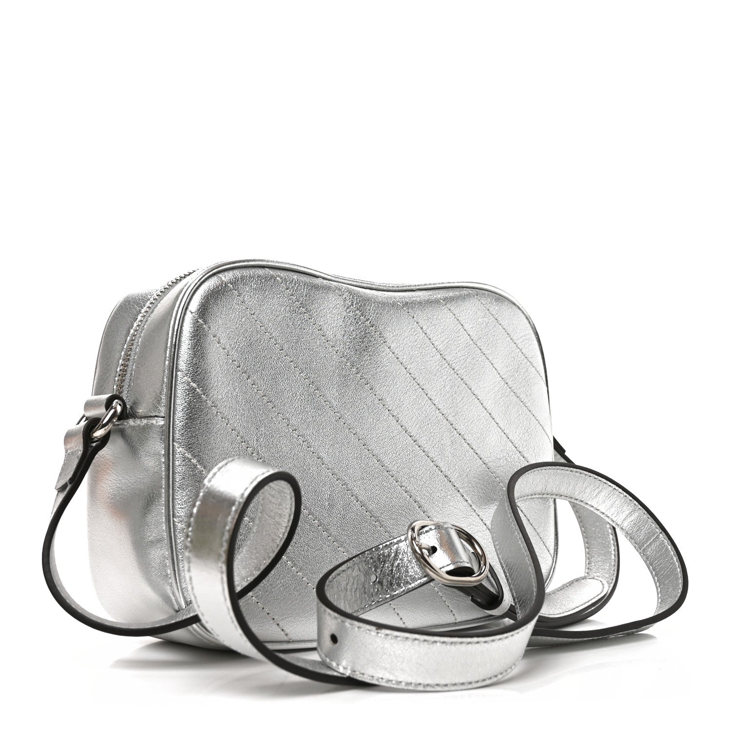Metallic Sakai Be Green Calfskin Diagonal Stitched Small Blondie Shoulder Bag Silver