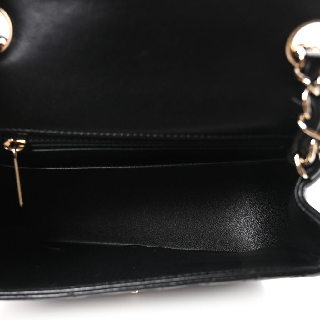 Lambskin Chevron Quilted Mini Square Flap Black