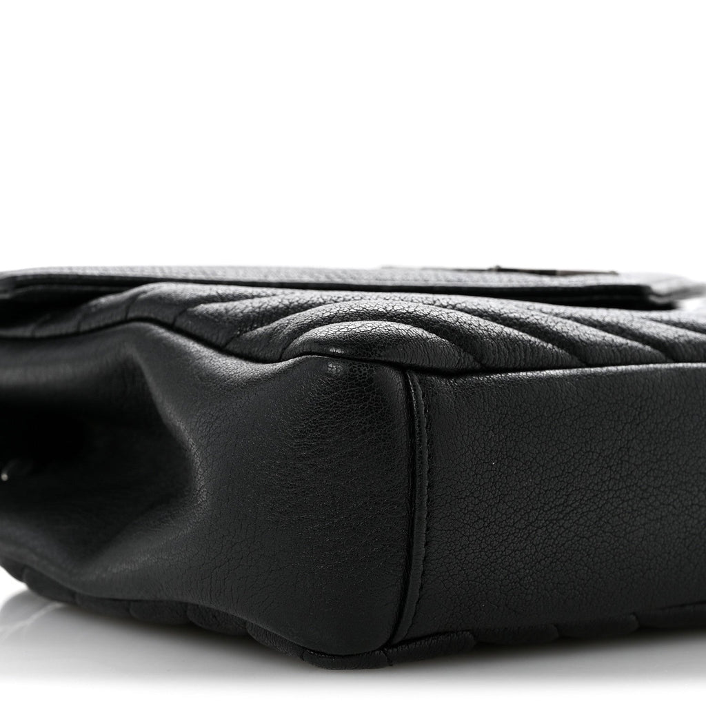 Sheepskin Matelasse Chevron Monogram Medium College Bag Black
