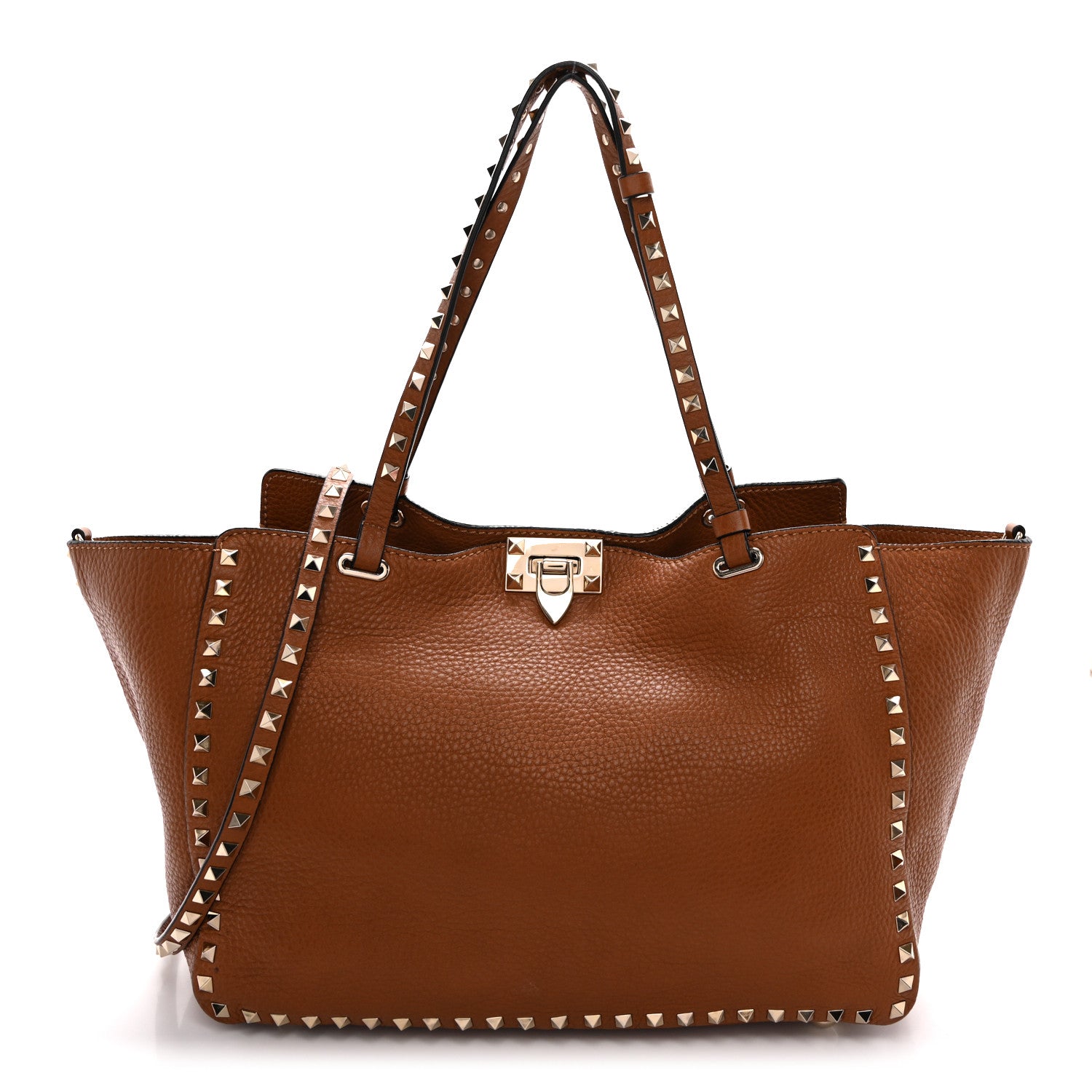Pebbled Calfskin Medium Rockstud Tote Light Cuir
