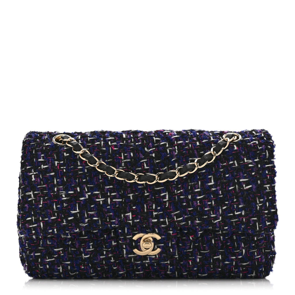 Tweed Quilted Medium Double Flap Dark Purple