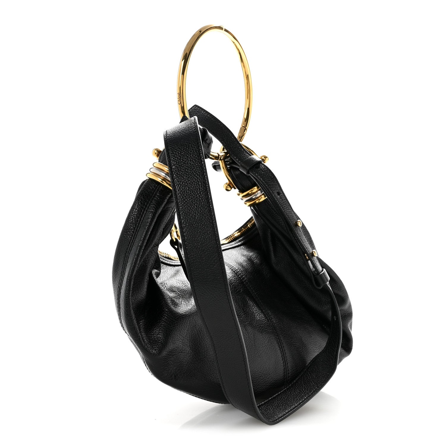 Grained Calfskin Small Bracelet Hobo Bag Black