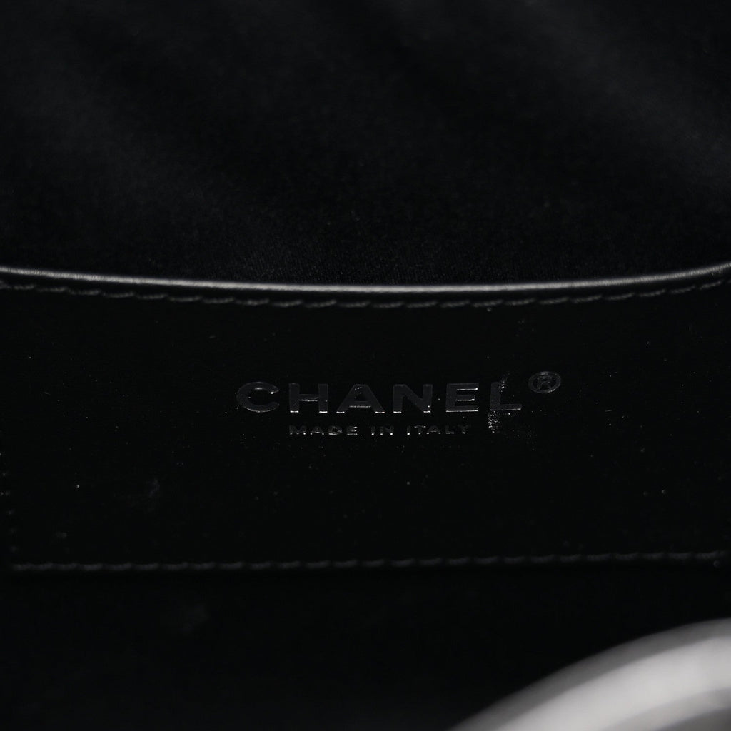 Shiny Crumpled Calfskin Quilted Small Chanel 25 Handbag Black