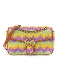 Calfskin Raffia Woven Small GG Marmont Shoulder Bag Multicolor