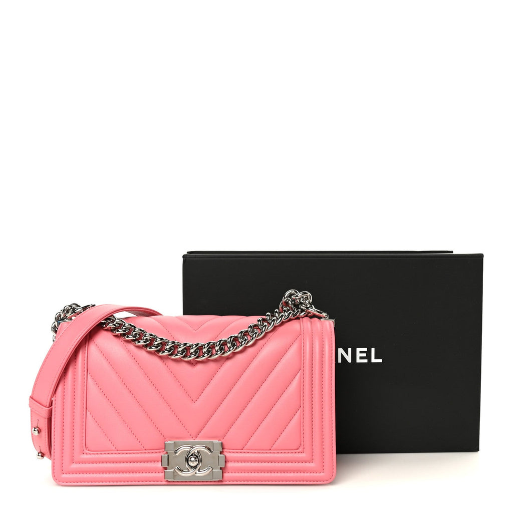 Lambskin Chevron Quilted Medium Boy Flap Pink