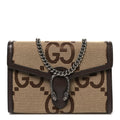Monogram Jumbo GG Textured Dollar Calfskin Mini Dionysus Chain Wallet Camel Ebony New Acero