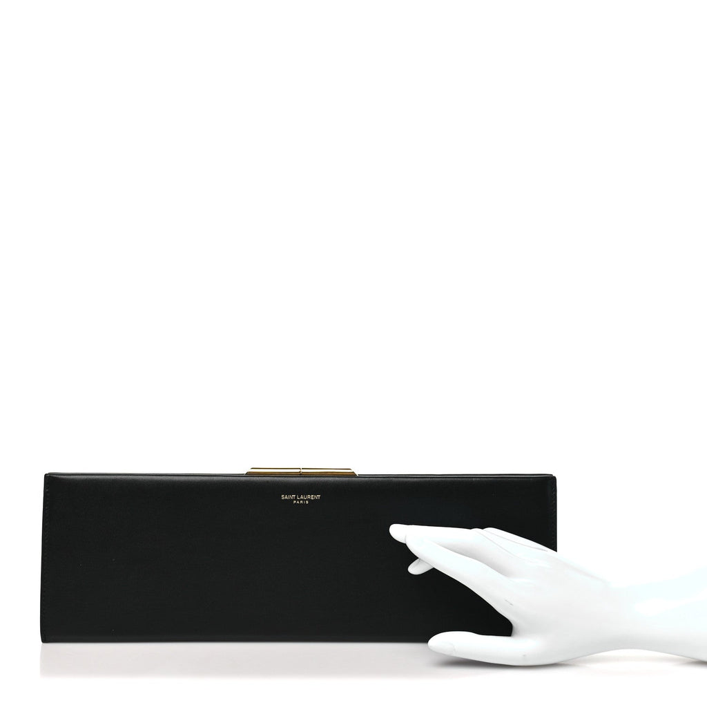 Smooth Calfskin Large Midnight Clutch Black