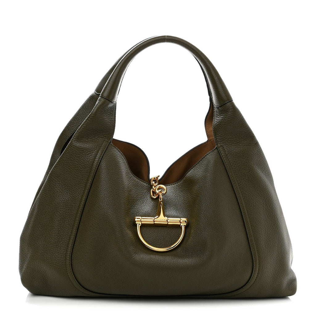 Grained Calfskin Softbit Maxi Shoulder Bag Forest Green
