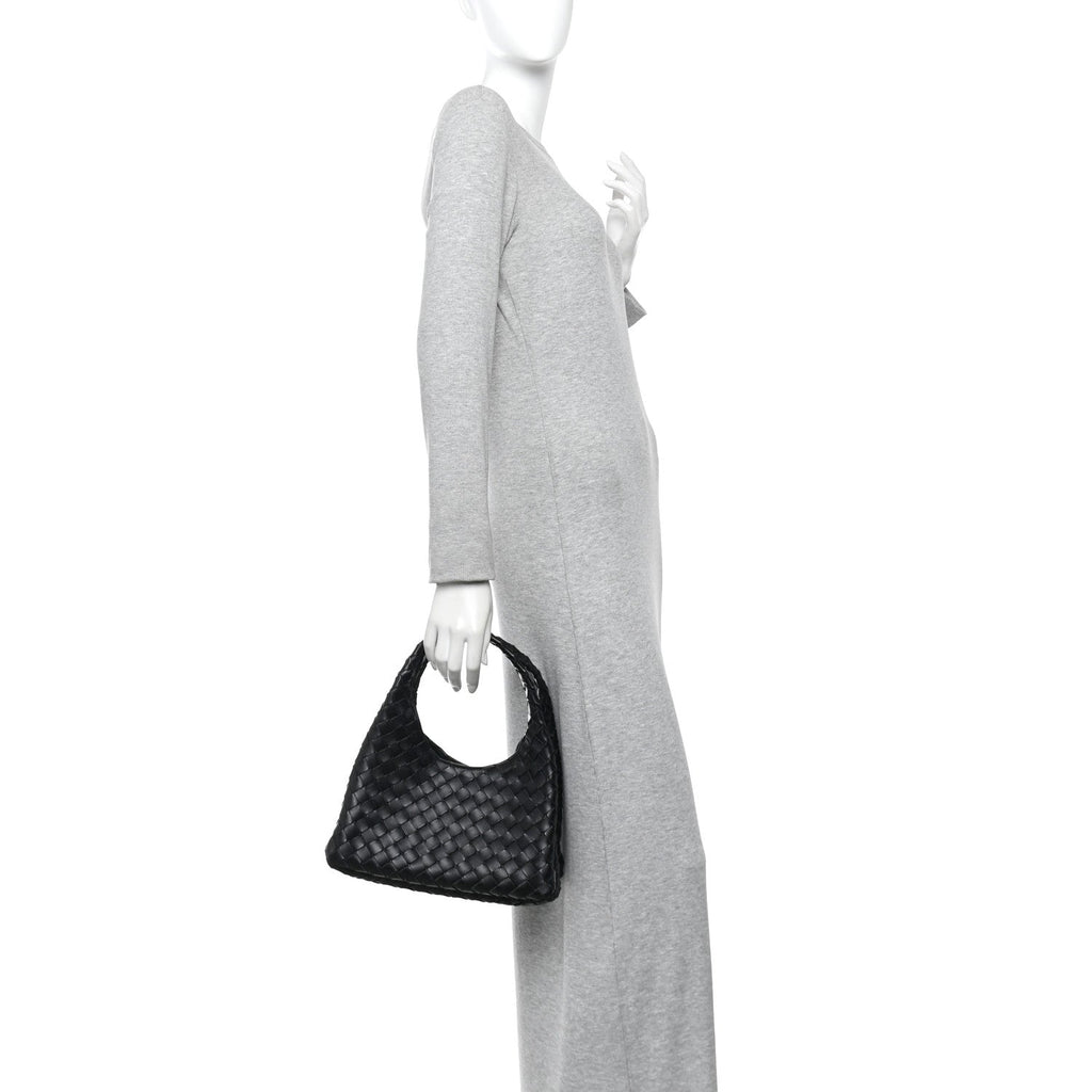 Nappa Intrecciato Small Campana Shoulder Bag Black