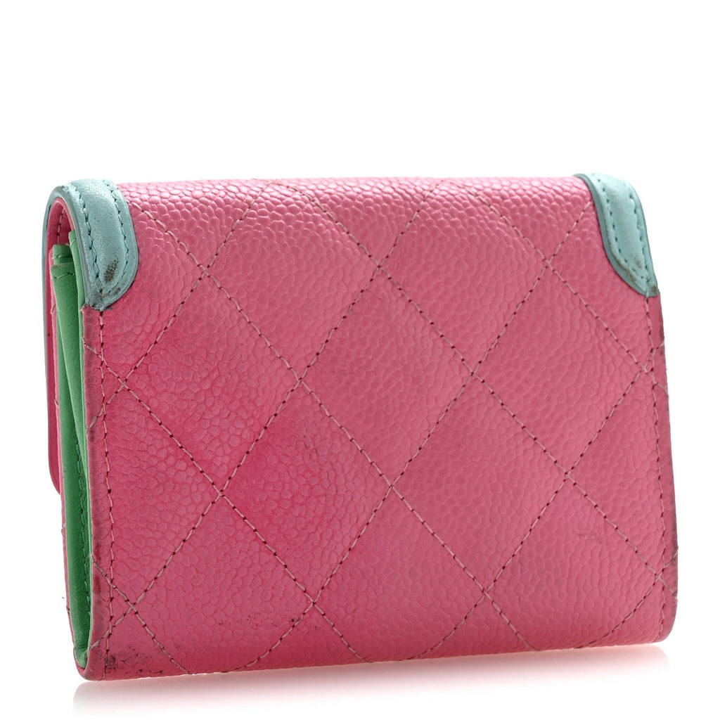 Caviar Quilted Filigree Flap Card Holder Pink Blue Green