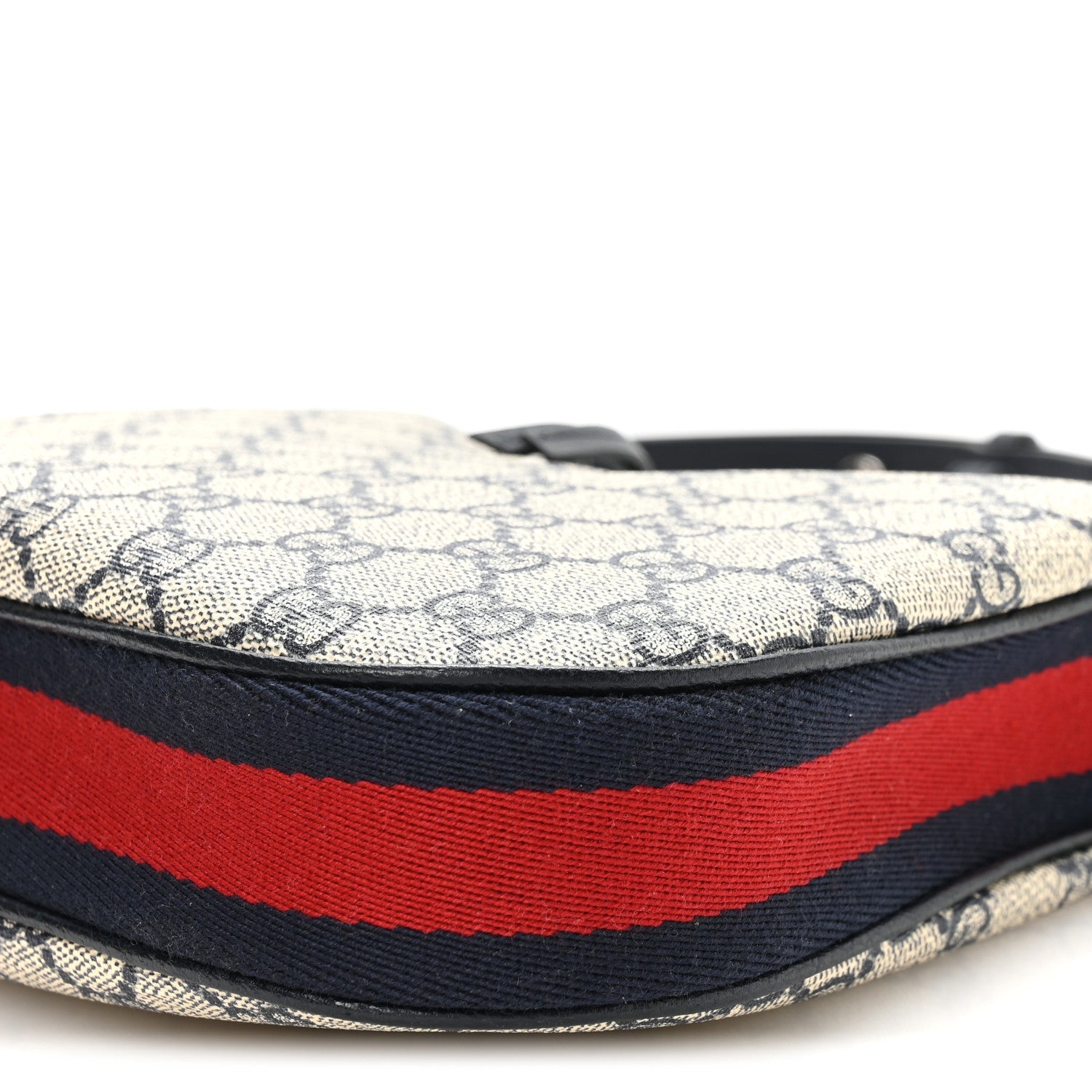 GG Supreme Monogram Textured Calfskin Web Small Attache Shoulder Bag Beige Blue