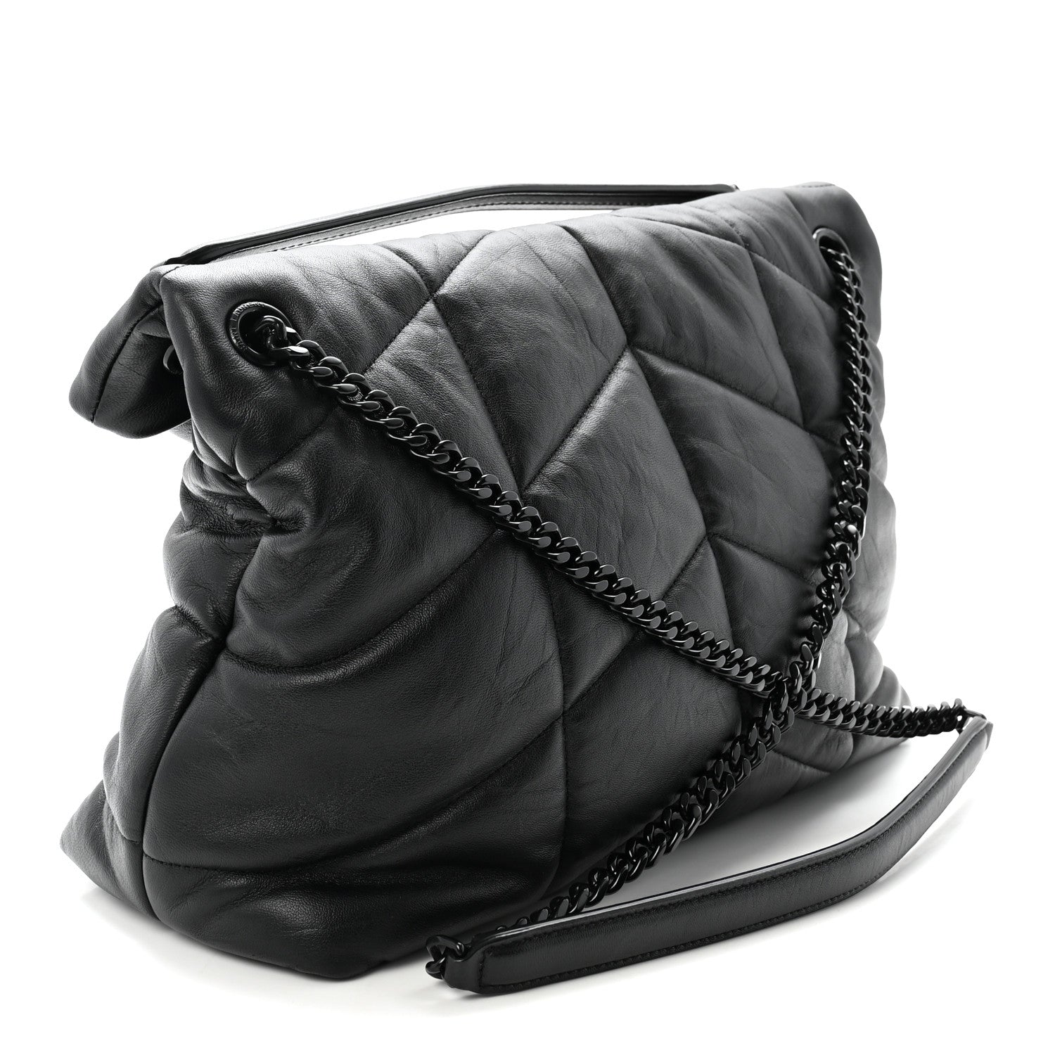 Lambskin Quilted Monogram Monochrome Medium Loulou Puffer Chain Satchel Black
