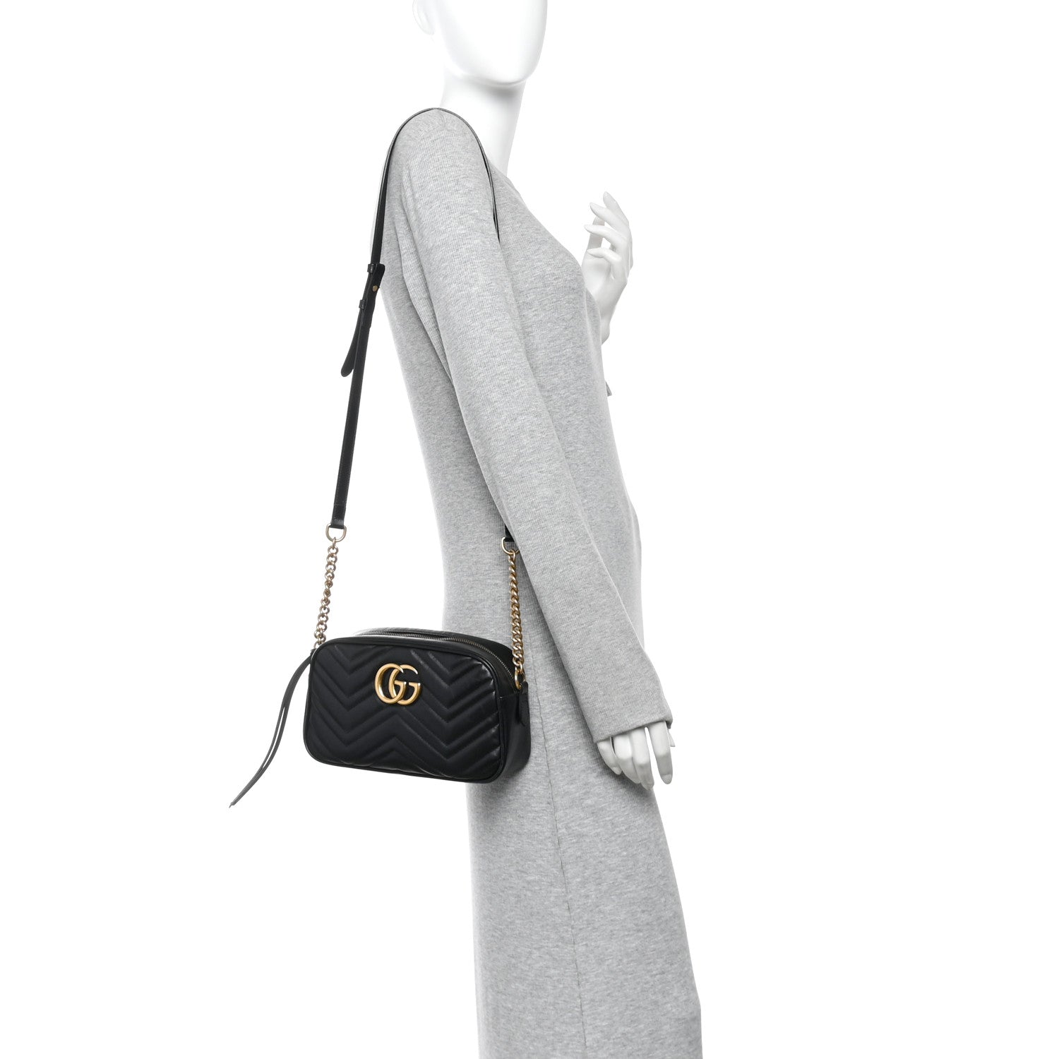 Calfskin Matelasse Small GG Marmont Chain Shoulder Bag Black