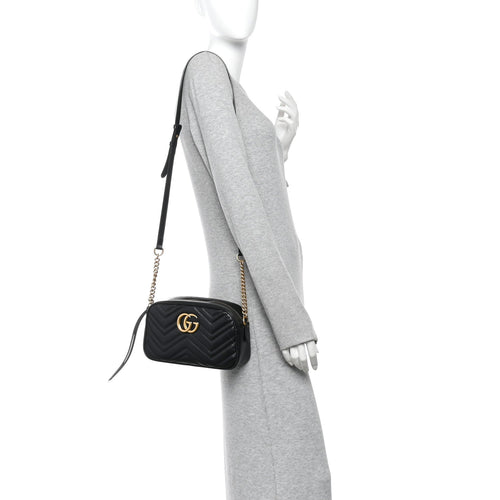 Calfskin Matelasse Small GG Marmont Chain Shoulder Bag Black
