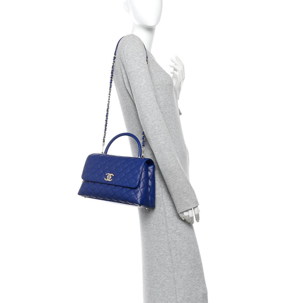 Caviar Quilted Small Coco Handle Flap Blue