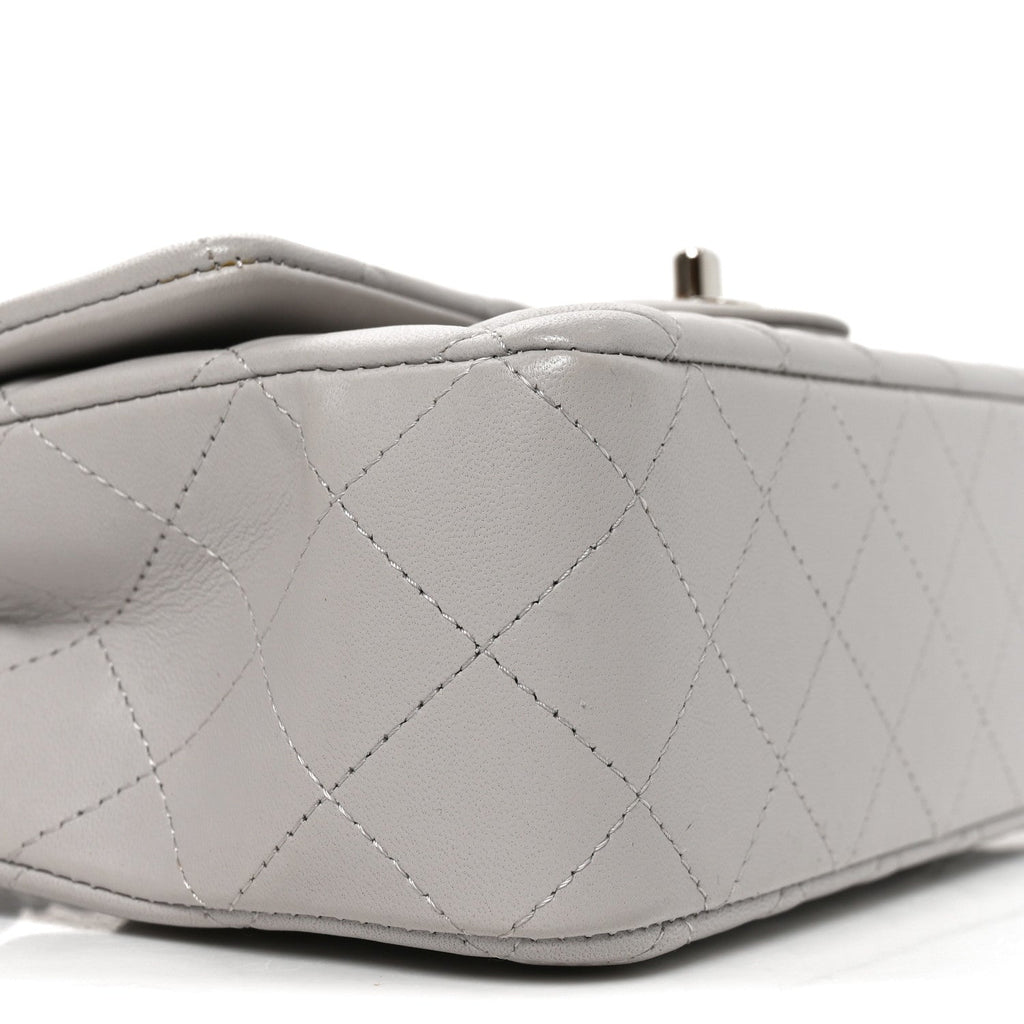 Lambskin Quilted Mini Rectangular Flap Light Grey