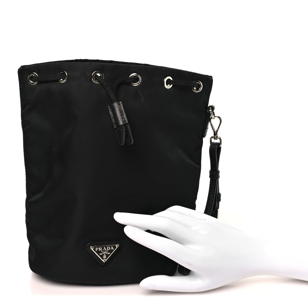 Re-Nylon Vela Drawstring Wristlet Pouch Black