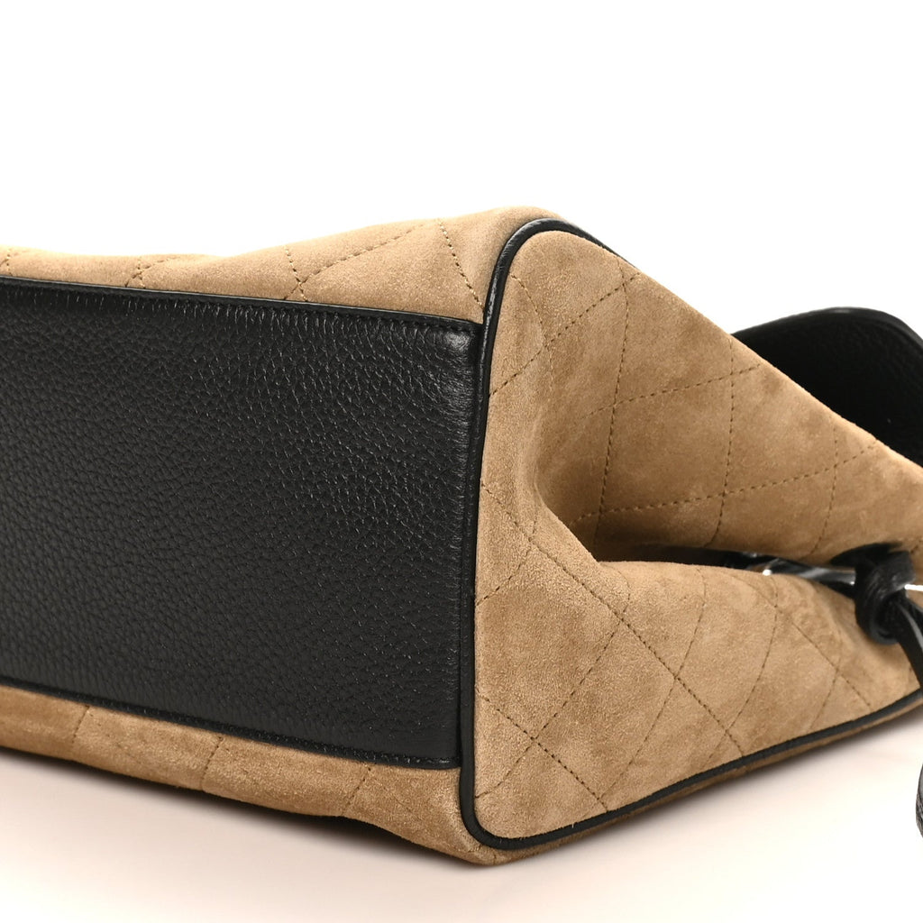 Grained Calfskin Suede Urban Essentials Large Shopping Bag Dark Beige Black Dark Beige Black