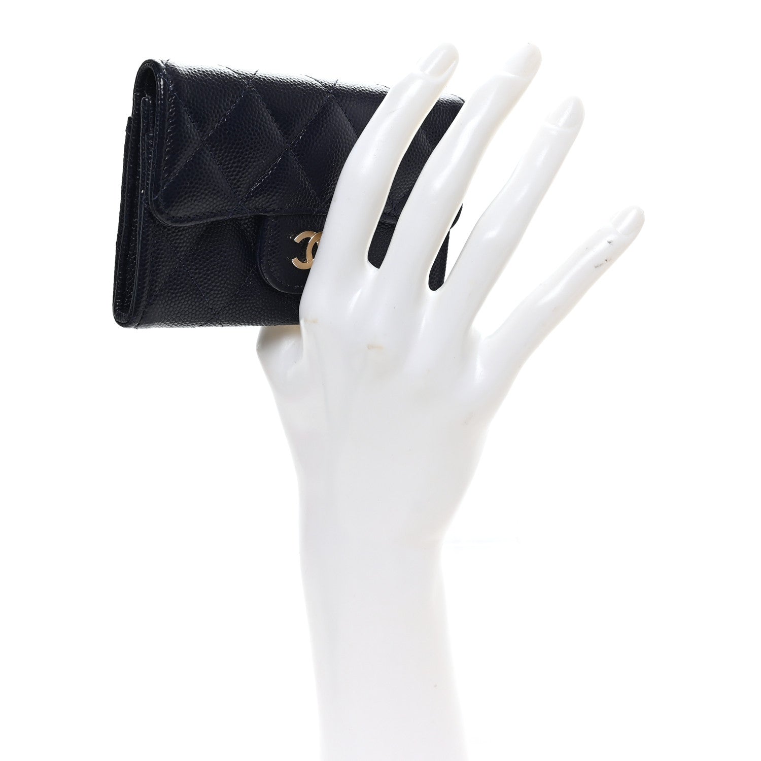 Caviar Quilted Flap Card Holder Navy Blue