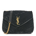 Velvet Y Quilted Monogram Small Loulou Chain Satchel Black