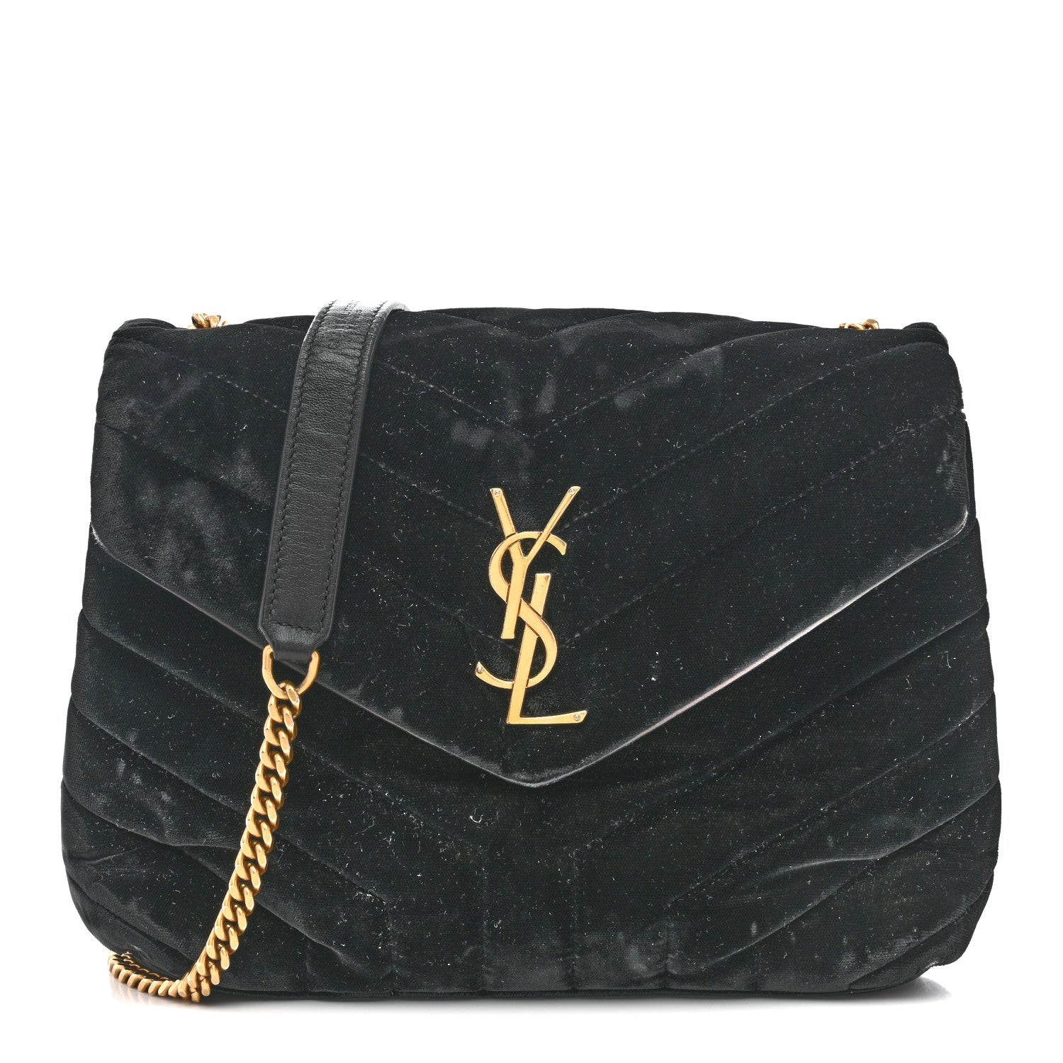 Velvet Y Quilted Monogram Small Loulou Chain Satchel Black